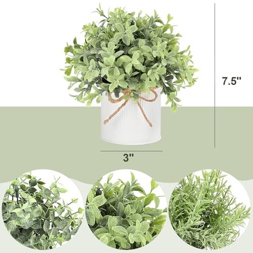 Fake Plants in Farmhouse Galvanized Metal Pots Table Centerpiece 3 inch White gallery