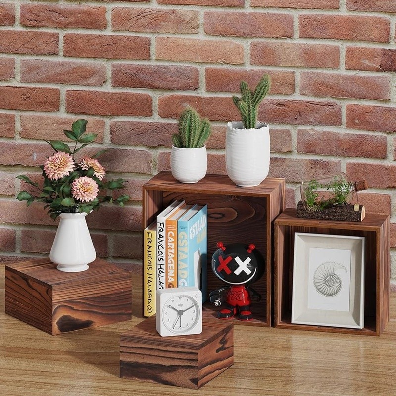 Wooden Buffet Risers Set Catering Display Stands Food Presentation Rustic Pine gallery