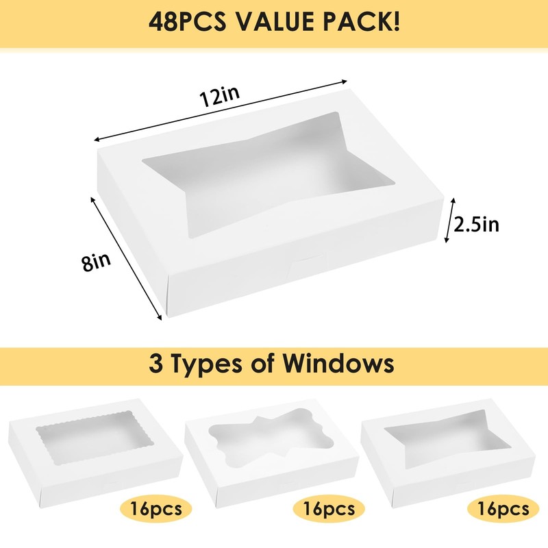 Moretoes 48pcs Cookie Boxes with 3 Style Window, 12x8x2.5In Bakery Boxes gallery