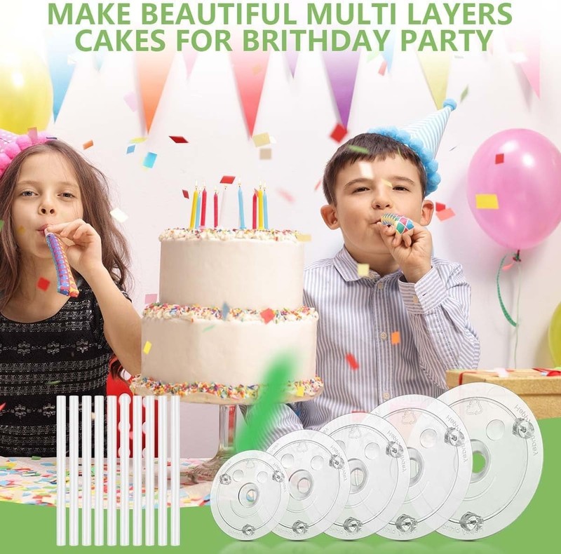 5 Pieces Cake Separator Plates Stands with 24 Pieces Plastic Cake Dowels Rods... gallery