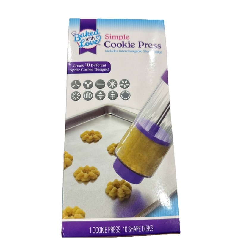 Baked With Love~Simple Cookie Press With 10 Different Spritz Designs New
