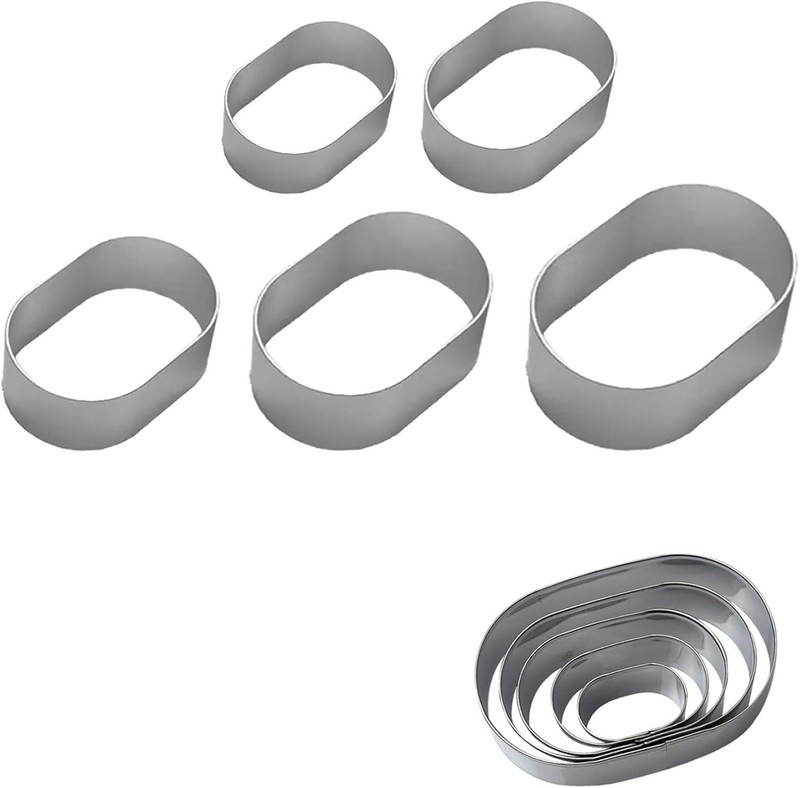 5pcs Semi-cooked Cheese Molds Aluminium,Stainless Steel Oval Cheese Cake Rings