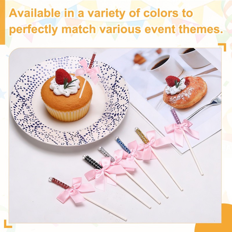 24PCS Bling Rhinestone Cake Sticks Bow Lollipop Cake Toppers Pick Blue gallery