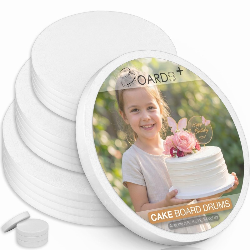 8, 10 & 12 Inch Cake Drums - 14 Pack, 1/2" Thick, Seamless & Greaseproof for Hea gallery