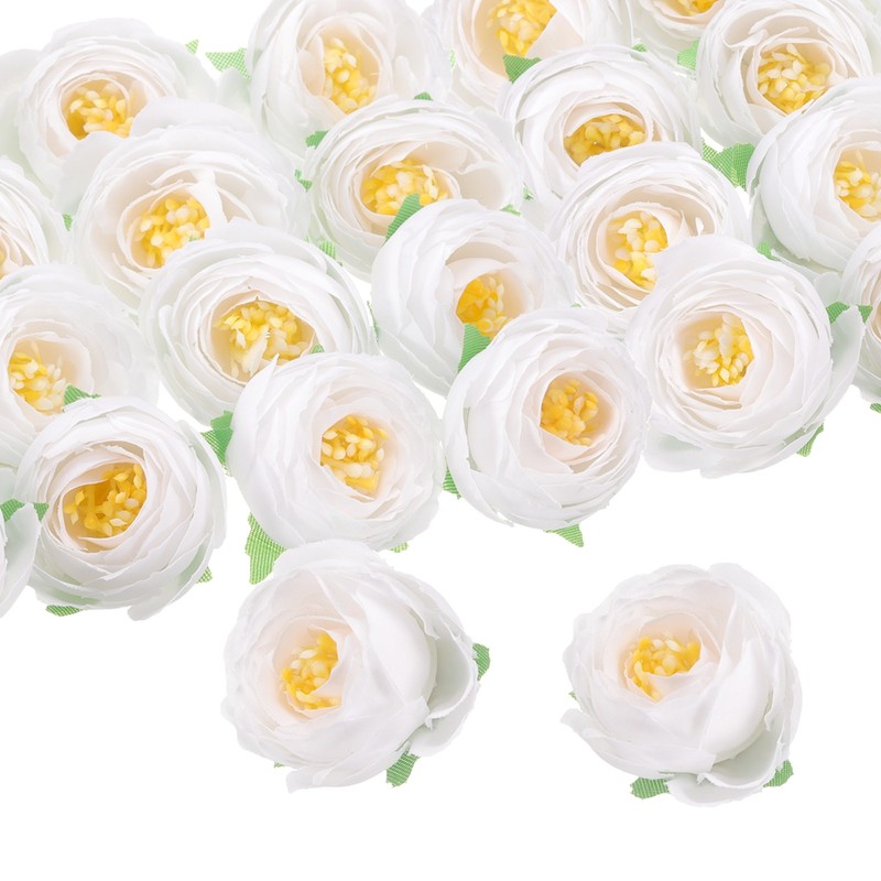 30pcs Artificial Camellia Flower Heads,1.2″ Silk Fake Camellia Heads Pure White