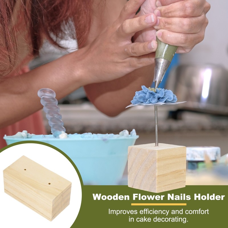 3 Pcs Wooden Flower Nails Holder, 3.94 Inch H Dual Hole, Wood Color gallery