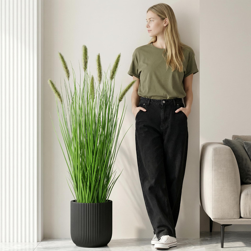Ttranewsoo Artificial Cattail Reed Grass Plants Indoor Faux Cattail Grass Plant