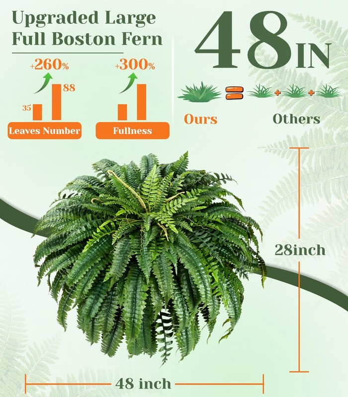 Martine Mall 2Pcs 48/ 88 Leaves Xxl Large Fake Ferns Artificial Ferns For gallery