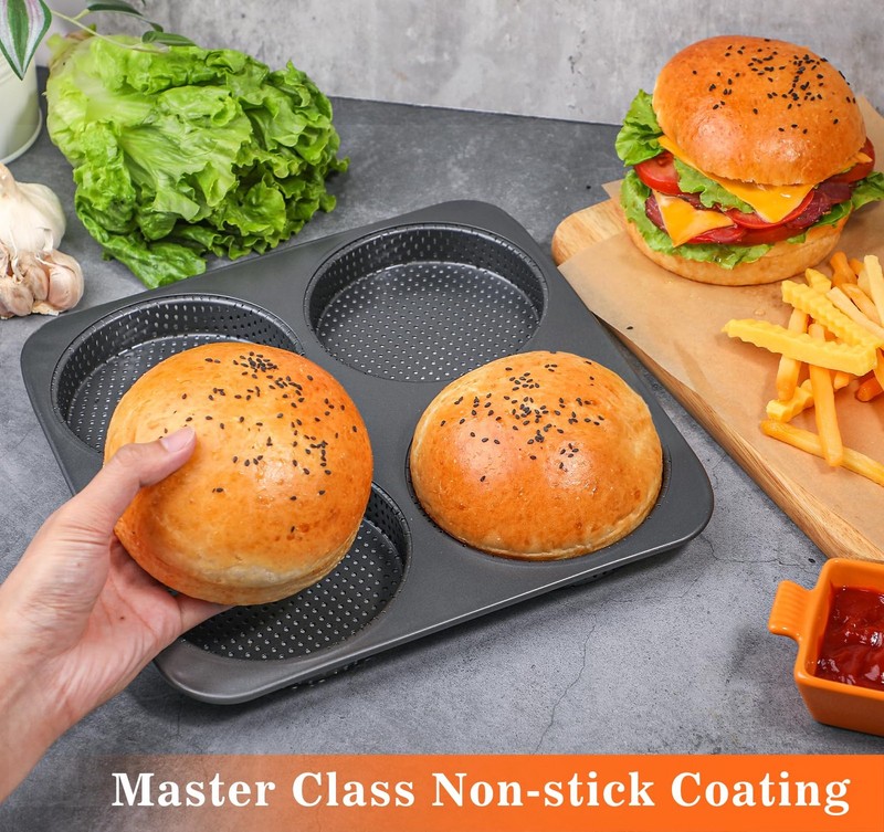 5" Large Hamburger Bun Pan Nonstick Bun Pans for Baking Heavy Gauge Carbon St... gallery