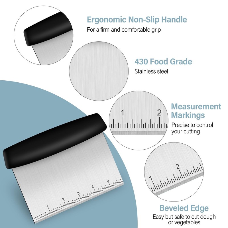 Ecavria Bench Scraper, Premium Stainless Steel Dough Scraper with Black/White gallery