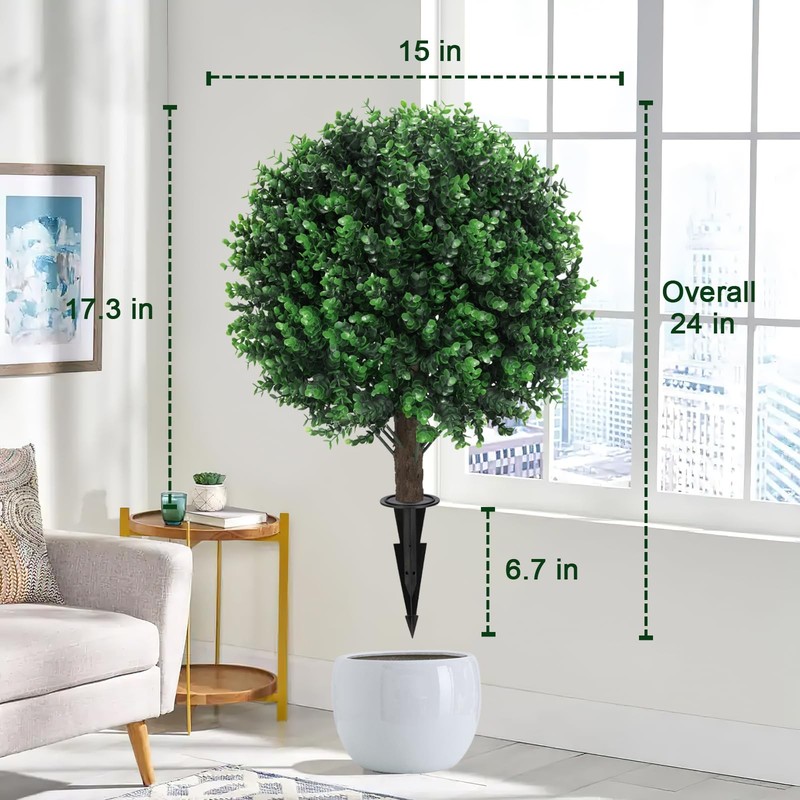 Grewyear Artificial Green Boxwood Topiary Ball Bush For Outdoor Spike Set Of 2 gallery