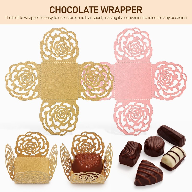 100pcs Truffle Wrappers - Pink And Gold Chocolate Candy Cups Truffle Liners B... gallery