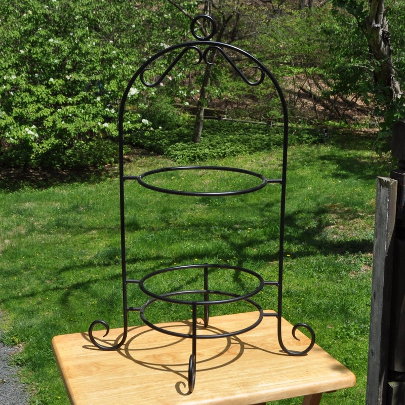 Black Iron Dessert Plate Display Stand 2 Tier Server 24” Holds 2 Plate Bowls Pie