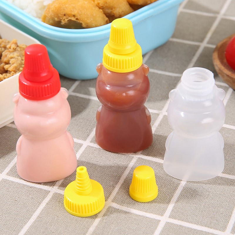 2Pcs/Pack Mini Bear Seasoning Bottle Portable Ketchup Salad Dressing Container gallery