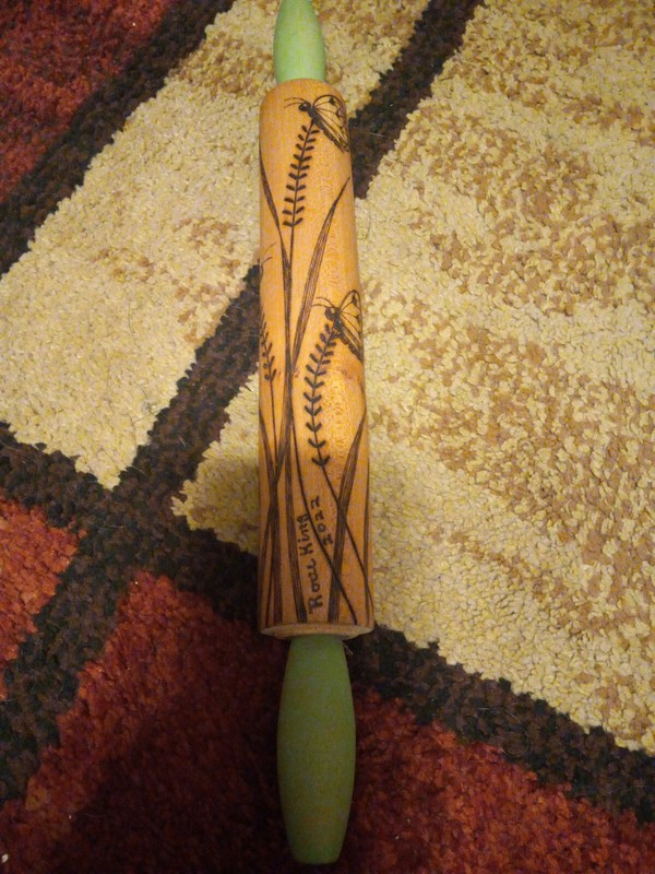 Wood Burned Wooden Rolling Pin By ROSE KING Embossed Design butterflys artwork