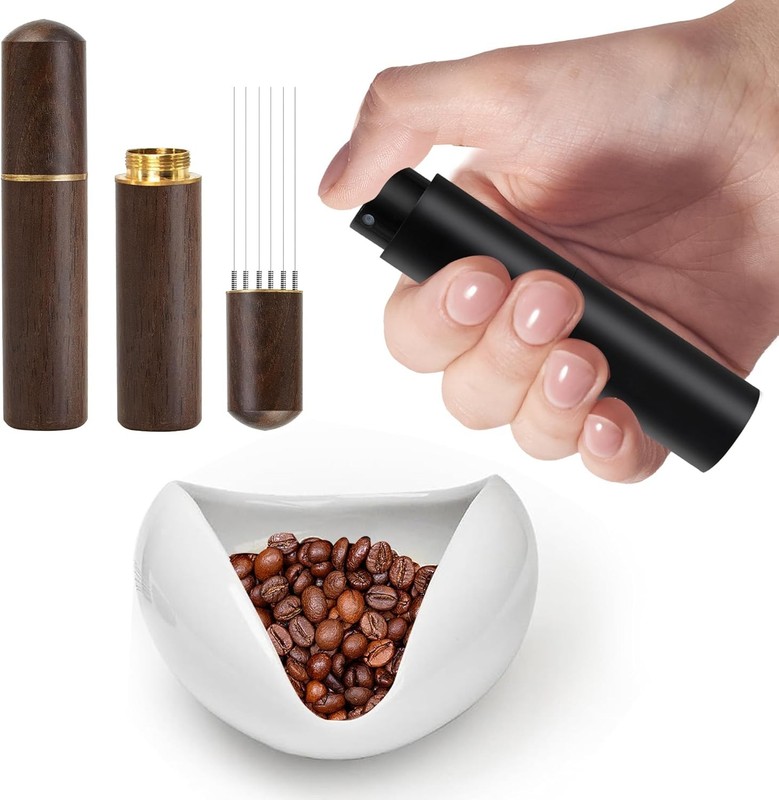 Coffee Bean Dosing Cup and RDT Spray Bottle, Espresso Stirrer 6 Black