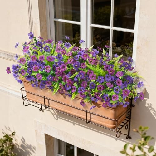 Artificial Flowers for Outdoors, 12 Bundles Light/Deep Purple and Fern gallery