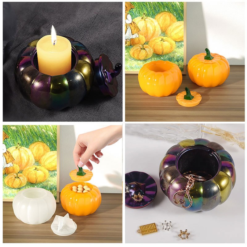 1Set Halloween Decor Unique Pumpkin Silicone Molds Holiday Candle Holders Set gallery