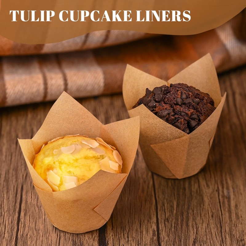 120 Counts Natural Tulip Cupcake Liners for Baking Cups, Food Grade Parchment gallery