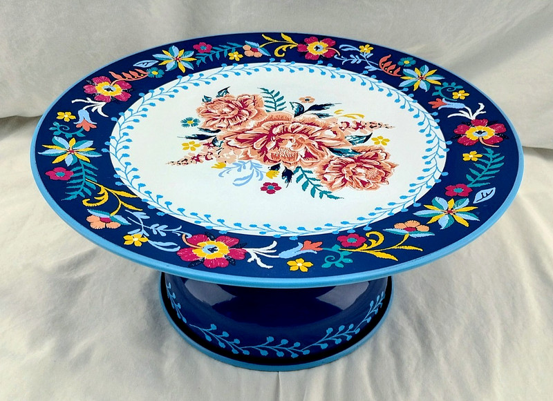 PIONEER WOMAN 11″ Keepsake Floral Metal / Tin Cake / Cupcake Pedestal Stand NWT