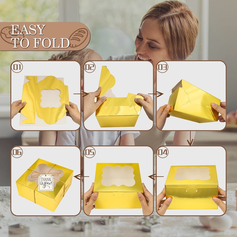 65PCS Bakery Boxes with Window 6x6x3 Inches 5 Style Cookie Boxes Small Pastry... gallery