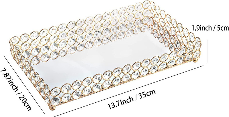 Feyarl Large Crystal Rectangle Mirrored Tray Cosmetic Vanity Gold gallery