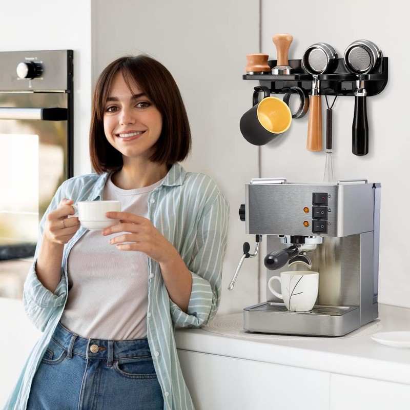 Espresso Tamper Holder Station Laelr Wall Mounted Coffee 54-58 mm, black gallery