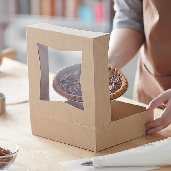 Cake Bakery Box 8″ x 8″ x 2 1/2″ Kraft Auto-Popup Window Pie Box – 10/Pack 