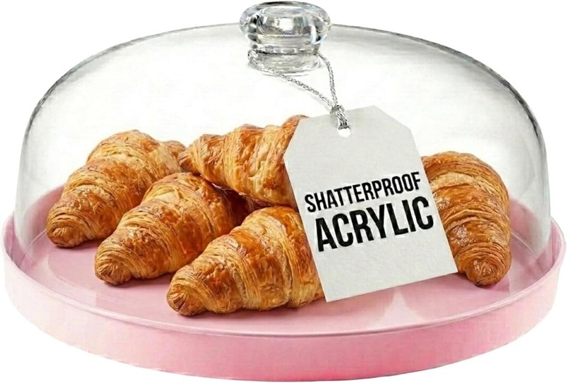 Elegant Pink Metal Cake Stand with Shatterproof Dome - Perfect for Any Occasion gallery