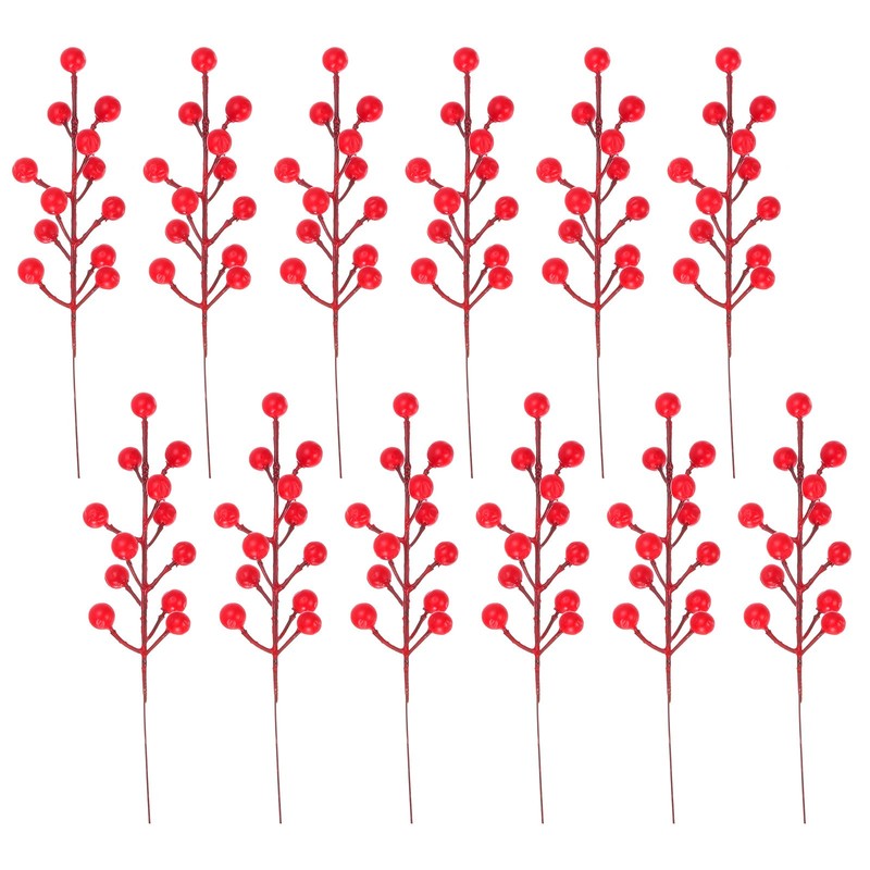 Artificial Red Berry Stems, 12 Pack Holly Berries Branches Berry Picks, Style 1