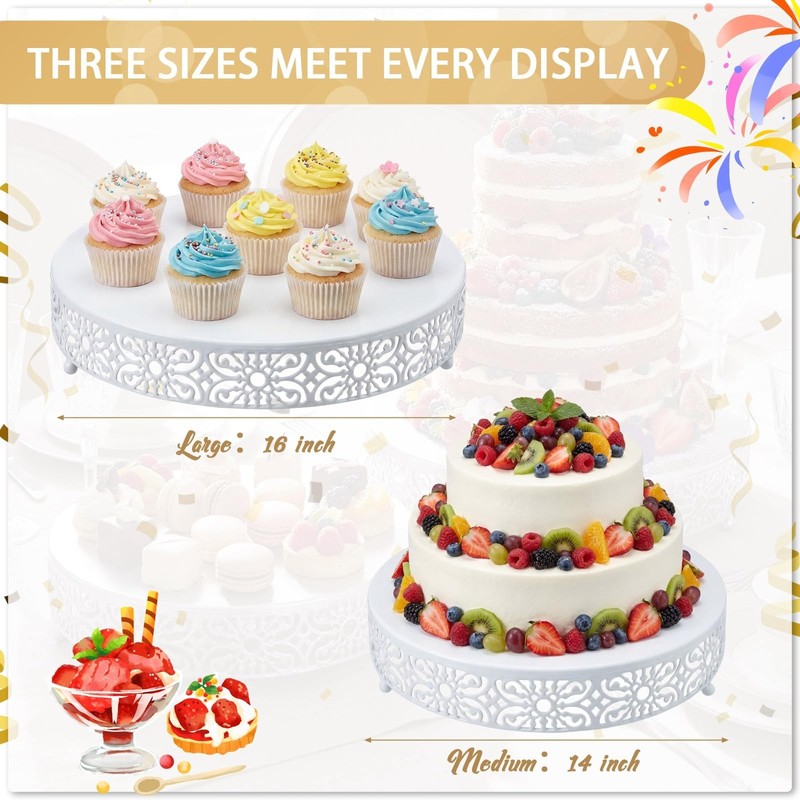 Wenqik 2 Pcs White Metal Cake Stand, 14" 16" Large Round Cupcake Stand Desser... gallery