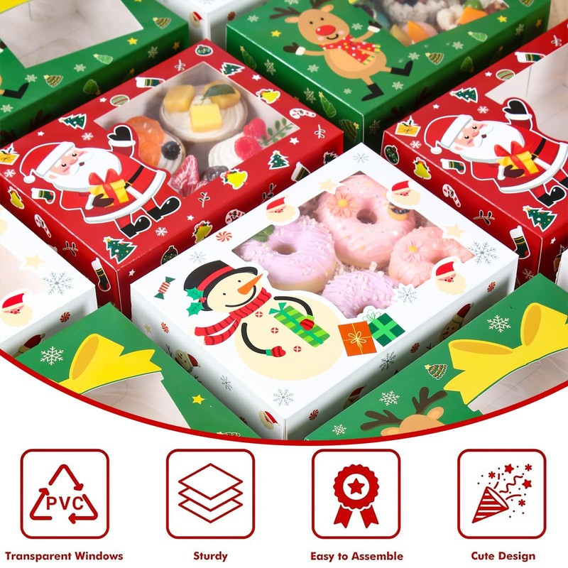 Christmas Cookie Boxes 24 PCS Window Holiday Gift Treat Containers 3 Style Red gallery