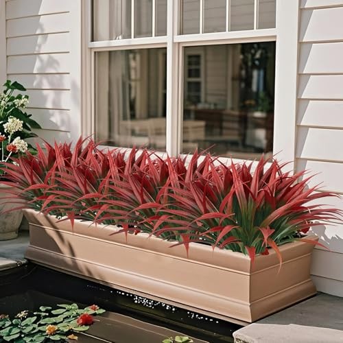 20 Pcs Fake Outdoor Plants Artificial Grass Greenery Stems Faux Plastic Red gallery