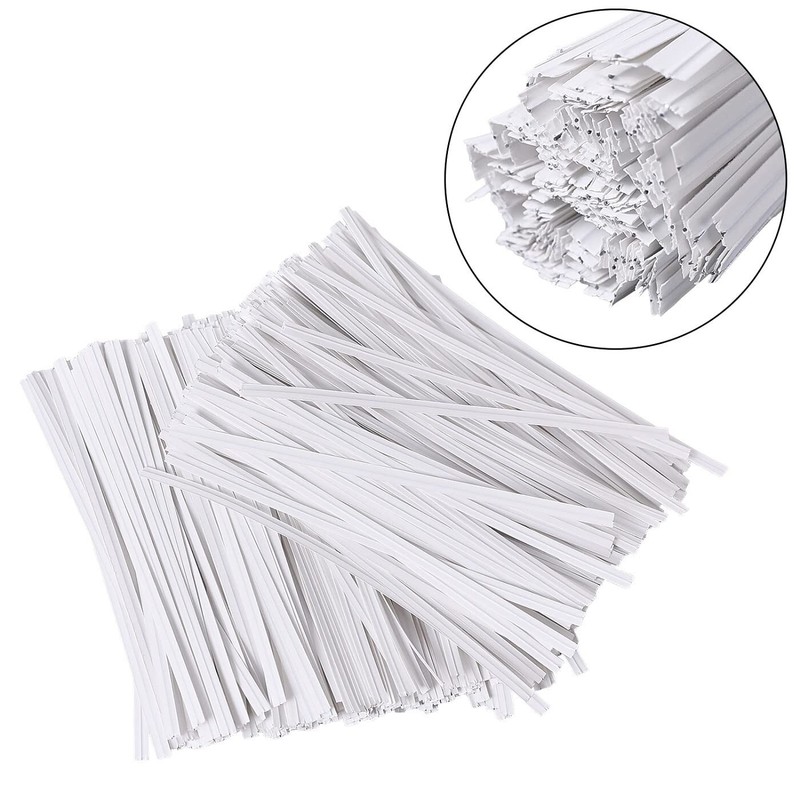 500 Pcs 5" White Paper Twist Ties, for Party Cello Candy Bread Coffee Bags gallery