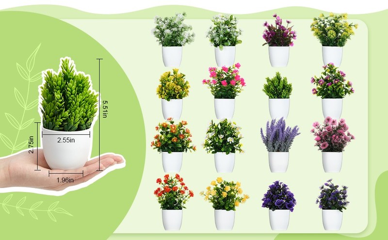 16 Pcs Small Fake Plants Artificial Potted Plants Faux House Plant gallery