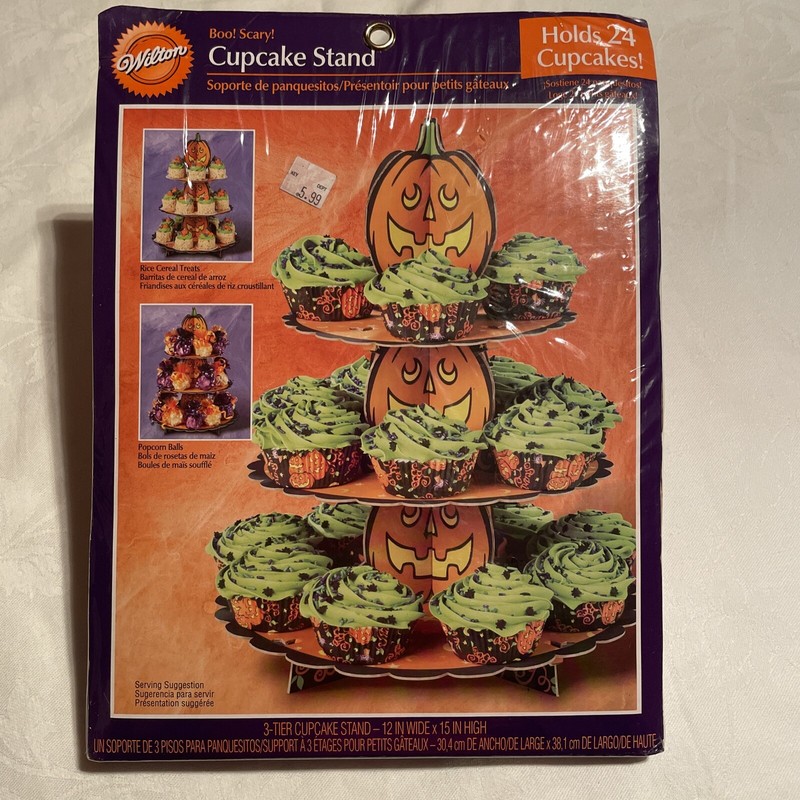 VTG Wilton Pumpkin Jack O Lantern Cupcake Treat Stand, Boo! Scary! Halloween gallery