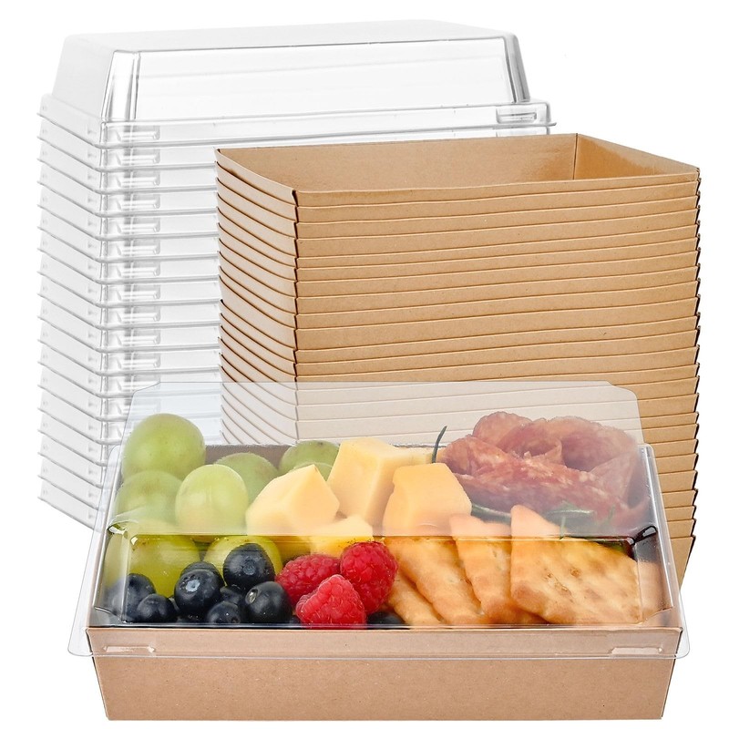 7×5 Inch Charcuterie Boxes with Clear Lids, 50 Pack Paper Bakery Boxes with W…