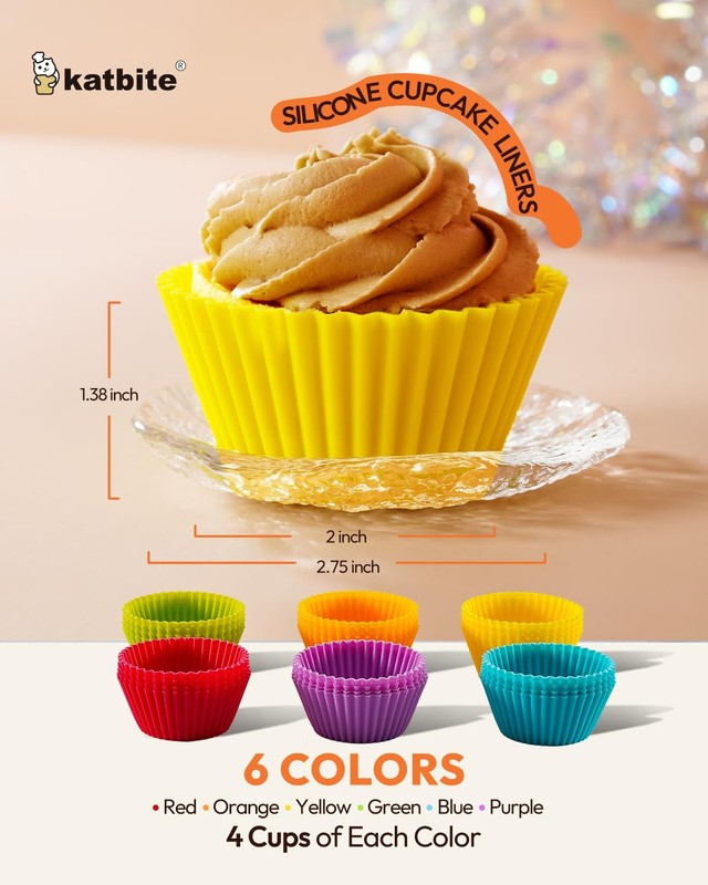 Silicone Cupcake Liners 24 Pack - Non-stick Silicone Muffin Liners Set Thick ... gallery