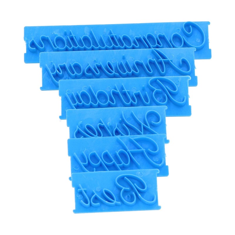 6Pcs Blue Words Cake Mould, DIY Handwritten Letter Printed Stamp, Bakery Tools