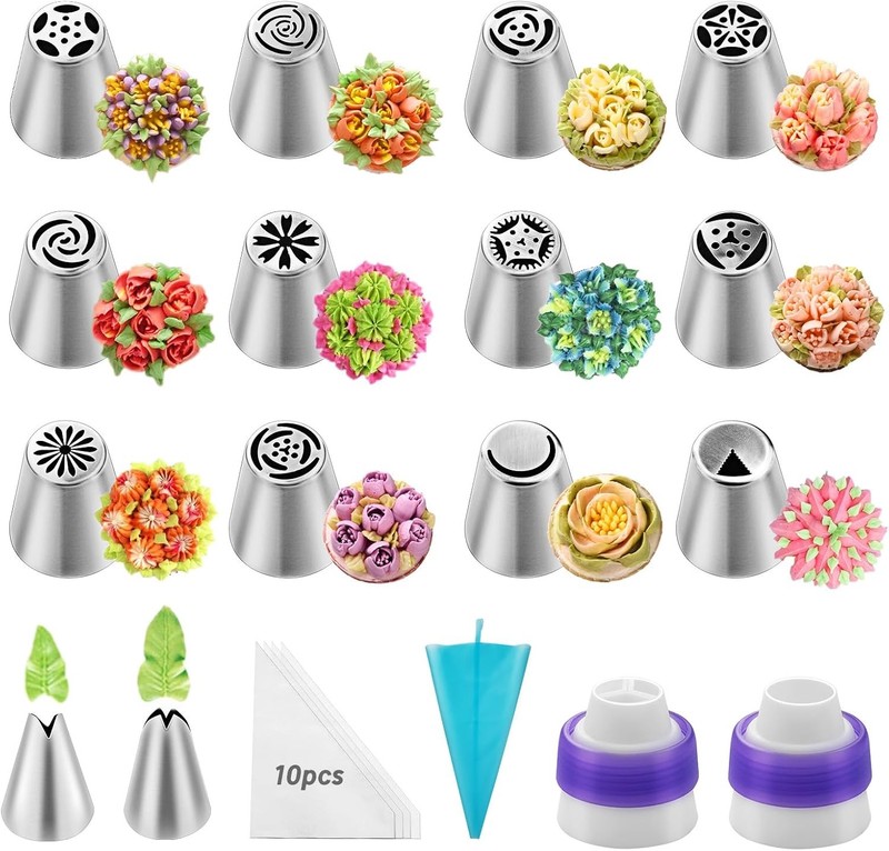27-Piece Russian Piping Tips Set – Icing Bags and Tips Set Cake Decorating(12