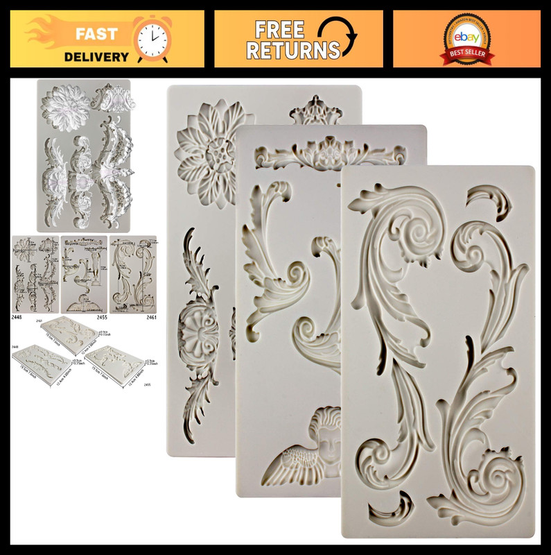 3-Count Baroque Silicone Molds for Cherubs, Birdbaths & Lace Decor – Art Deco Cu