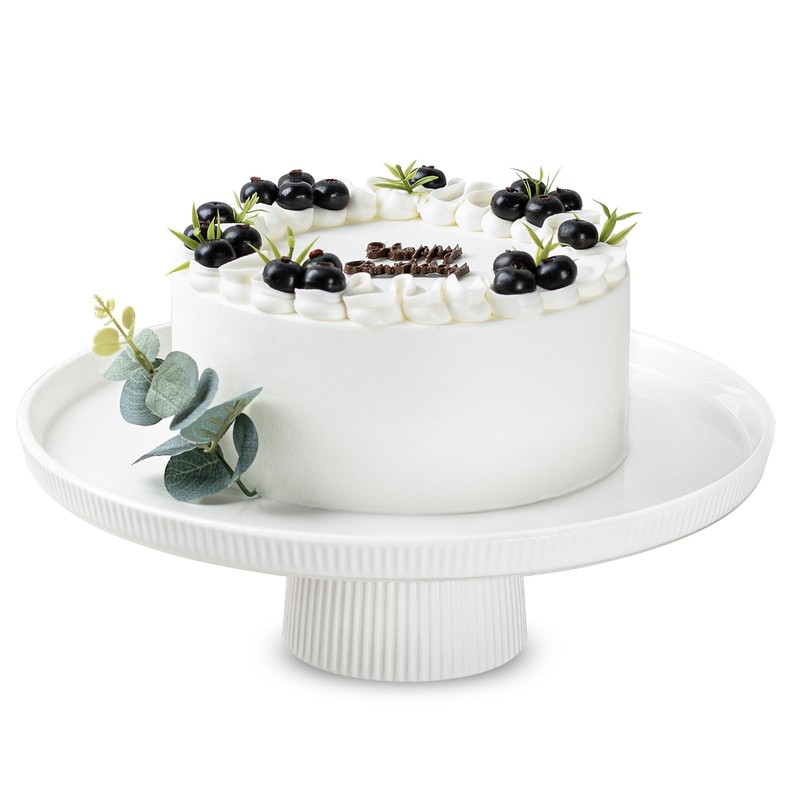 13 Inch Ceramic Cake Stand with Pedestal – White Round Cake Plate for Dessert…