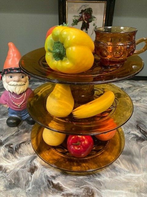 3 TIER CAKE, DESSERT, FRUIT, UPCYCLED DISPLAY SERVEWARE PARTY PLATE STAND