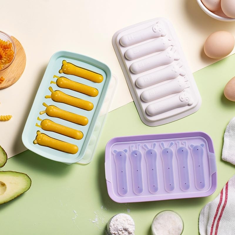 3 Cavities Sausage Hot Dogs Silicone Baking Mold, 3 Pack White, Purple, Green