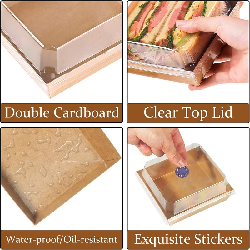 100 Pack Charcuterie Boxes with Clear Lids 5 Inch Kraft To Go Paper Bakery Box gallery