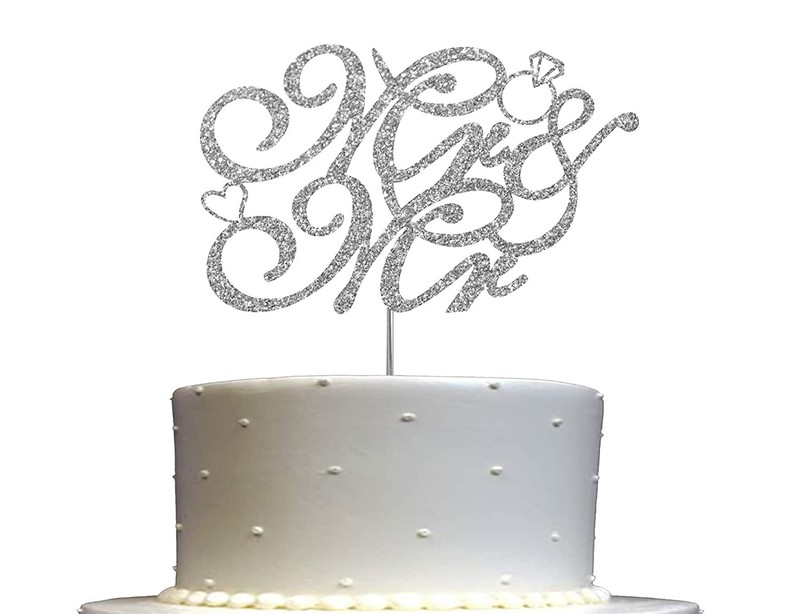 Mr & Mr Silver Glitter Cake Topper, Wedding Party Decorations Ideas