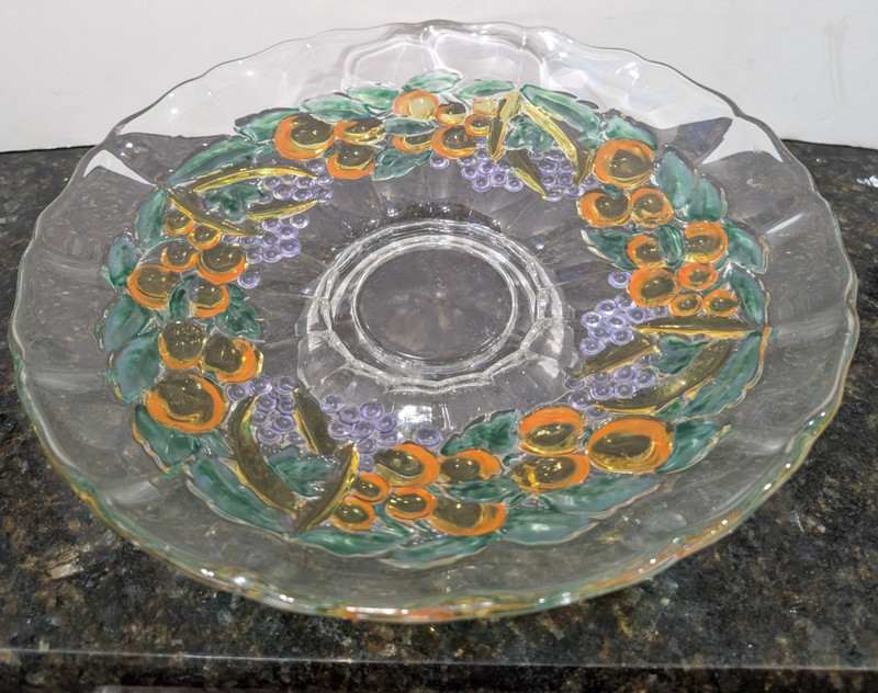 Vtg Indiana Glass Garland Grapes Footed Embossed Cake Serving Plate Fruit 1935
