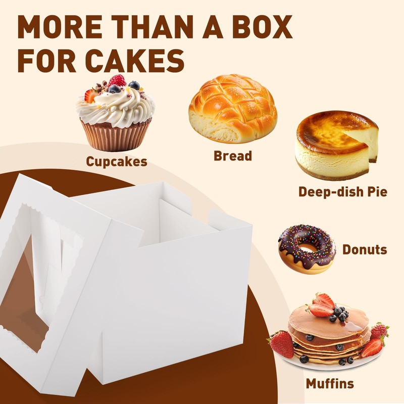 30Pcs Cake Boxes, 10x10x8 Inch Tall Bakery Boxes with Windows, Disposable Cak... gallery