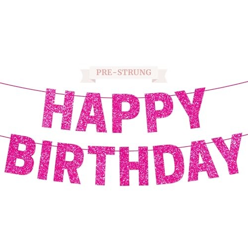 Pre-strung Happy Birthday Banner - No DIY - Glitter Happy Birthday Hot Pink gallery