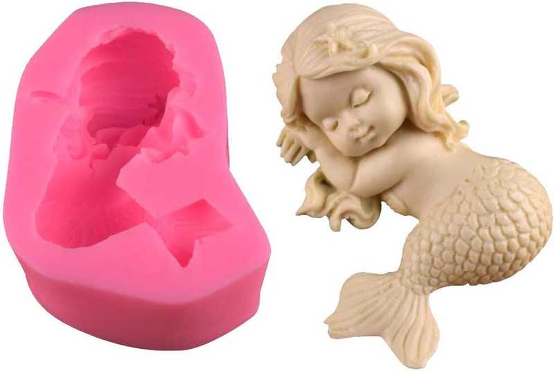 Silicone Mermaid Fondant Mold Cute 3D Sleeping Baby Girl Mould Cake Topper DI...